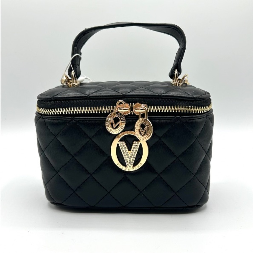 VALENTINO ORLANDI Top Handle Vanity Box Bag in Black with Gold Tone Chain